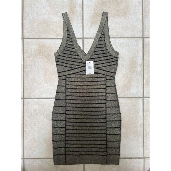 Guess Arianna Lurex Bandage Dress Medium Jet Black/Gold - Picture 5 of 8